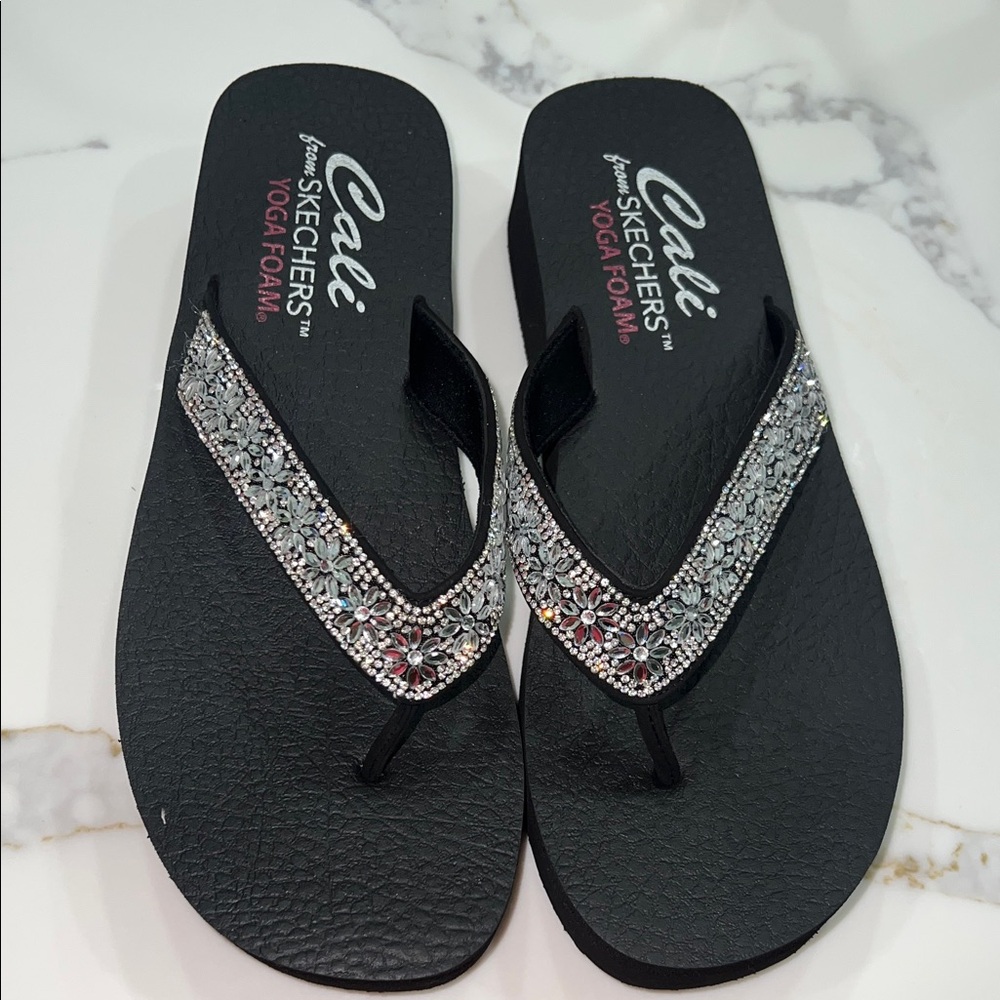 Skechers Black Rhinestone Sandals - Picture 2 of 5
